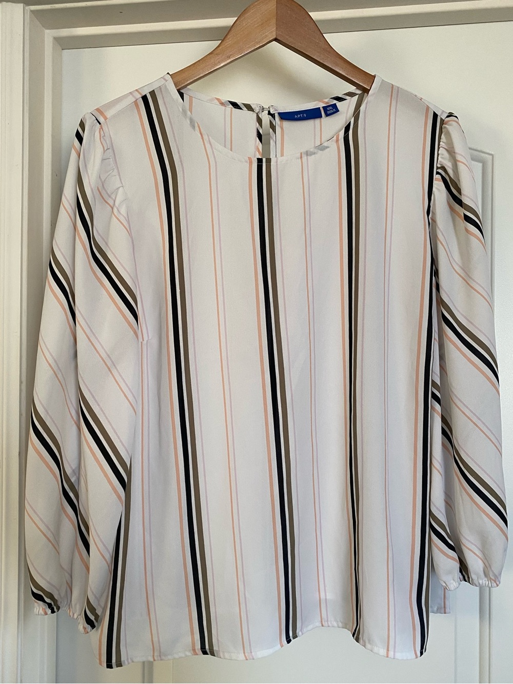 Apt. 9 White Blouse with Black and Peach Stripes